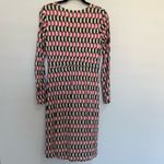 BODEN Geometric Print Long Sleeve Ruched Sheath Dress Size 8 Pink Green White Photo 7