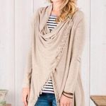 Matilda Jane Beige Come On Over Cardigan Size M Wrap Sweater Fringe Poncho Photo 0