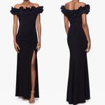 XScape Evenings Petite Ruthie Jersey Strapless Off Shoulder Ruffle Dress Size 12 Photo 2