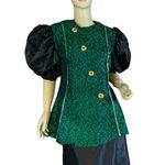 HANDMADE AVANT GARDE GREEN AND BLACK PUFFED SLEEVE BLOUSE (M) Size M Photo 0