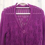 Y2K Womens Crochet Cardigan Size L Pink Boho Open Knit Retro Layering Cottage Size L Photo 1