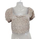 Aerie AE Micro Floral Puff Sleeve Cropped Blouse Smocked Square Neck Large Photo 1