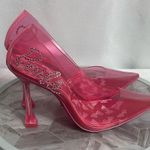 Barbie x ALDO BARBIESTESSY Pink PVC Crystal Logo Heels Pumps Size 6.5 US Photo 0
