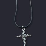 Handmade Y2K Punk Silver Black Cross Flower Leaves pendant PU leather necklace Photo 1