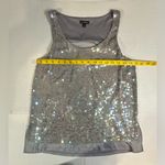 EXPRESS Sequin Gray Tank Top Split Flowy Back Stretch Cocktails Size Small Photo 4