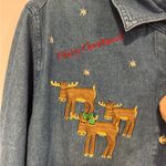 Holiday Time  Christmas Santa Reindeer denim‎ button down long sleeve Photo 1