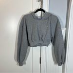 For Love & Lemons ‎ Josie Cropped Fleece Lined Hoodie Size Small Embroidered Gray Photo 1