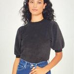 Goldie Lewinter Micro Terry Pointelle Puff Sleeve Velour Top Black Size XS Photo 0