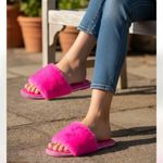Olivia Miller NEW  Faux Fur Bright Pink Rhinestone Studded Sandal Photo 0