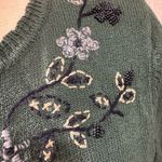 Vintage Beaded Floral Knit Sweater Green Embroidered Pullover‎ small Photo 4