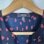 NYDJ Navy Blue Red Heart Print Popover Long Sleeve Blouse XXS Photo 3