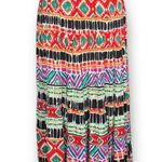 Vintage 90s Crinkle Maxi Skirt Red Teal Diamond Print Elastic Waist Tiered Black Size M Photo 8