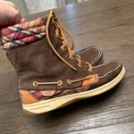 Sperry Top Sider Women’s Hikerfish Leather Boots 7M Pink & Brown Plaid Preppy Photo 3