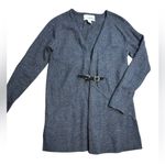 Ellen Tracy Tunic Sweater 100% Merino Wool Cardigan Women Gray Long Sleeve Belt Photo 3
