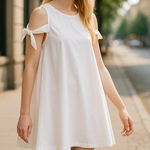 ZARA Trafaluc Collection Womens Dress Size M White Poplin Bow Sleeve Mini NEW Photo 0