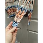 Chico's Size Large (2) Aztec Southwest Boho Split Neck Orange Blue Linen Top Photo 5