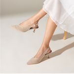 NEW VIVAIA Addison Pointed Toe Slingback Sandal Heels Almond size 40 Sustainable Photo 2