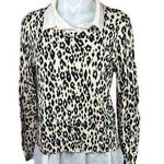 DKNY NWOT Black White Leopard Print Layered Long Sleeve Collar Sweater Top Sz L Photo 0