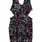 ZARA V Neck Sleeveless Flower Mini Dress Cutout Sides Zip Up Back M Blue #3309 Photo 0