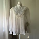 Karen Scott NWT Vintage ‘90s  White Embroidered High Neck Long Sleeve Blouse Photo 1