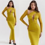 House Of CB S D-DD 'Zahra' Chartreuse Plunge Maxi Dress maxi mustard yellow NWOT Photo 10