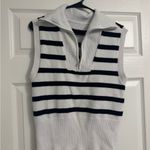White and Navy Striped Sleeveless Sweater Size M Photo 1