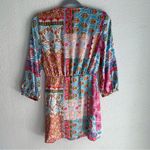 ZARA  Boho Patchwork Floral Mini Dress Size S Satin Colorful Boho Long sleeve Photo 4