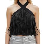 EFFORDRAM Black Faux Suede Front With Rhinestones Halter Top NWOT Size Medium Black Photo 0