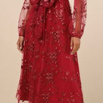 Lulus NWT  XS Darling Charisma Wine Red Mesh Embroidered Midi Dress Cocktail Photo 0