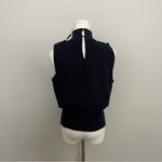 Sundays  Top Gauze Cropped Mock Neckline Smocked Waist Quiet Luxury Navy Blue Photo 4