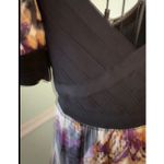 Bebe  M Black Knit Bodice Babydoll Dress W Floral Print Skirt & Short Sleeves Y2k Photo 3