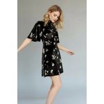 Free People  NEW Women Size 0 Black Be My Baby Velvet Mini Dress Mock Neck Floral Photo 1