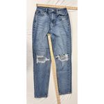 American Eagle Mom Jeans Womens 0 Blue Comfort Stretch Waistband Ripped Denim Photo 2