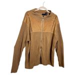 Lee Ms. Camel Brown Ribbed Zip-Up Knit Sweater Faux Suede Panels Boho Casual XL Photo 1