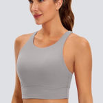 CRZ YOGA Womens Butterluxe Strappy High Neck Longline Sports Bra Gray Size M Photo 0