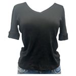 Ralph Lauren V Neck Fitted Cuffed Sleeve Black T Shirt Size Small Dark Academia Photo 0