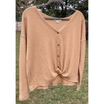 American Eagle  Waffle Knit Top Camel Reversible Button Front Cozy Autumn Neutral Photo 1