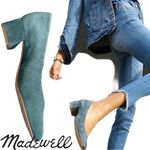 Madewell The Raquel Midnight Spruce Suede block Heel Pump Blue Green size 9 Photo 1