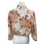 EXPRESS White Tan Floral Long Puff Sleeve Mock Neck Crop Blouse Shirt Top Size S Photo 1