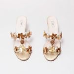 Prada Vintage Metallic Gold Floral Kitten Heel Sandals Photo 5