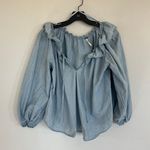 Free People Lily Of The Valley Chambray Denim Ruffle Blouse Size XS Photo 2