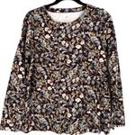 J. Jill Pima Cotton Crew‎ Neck Floral Long Sleeve Tee Shirt Size Medium Black Photo 2