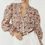Free People Meant To Be Puff Sleeve Ruffle Blouse Top Vintage Floral Cotton Boho Photo 0