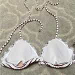 Victoria’s Secret PINK Striped Triangle Bikini Top – White & Burgundy Brown Photo 2