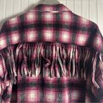 VICI  Purple Black Plaid Cropped Fringe Flannel Shacket Photo 3