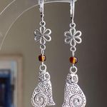 Handmade antique silver tone cute boho cat flower earrings🌸 Photo 2