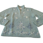 Talbots  Woman's M Blue Snowflake Christmas Tree Sparkle Bead Wool‎ Blend 1/4 Zip Photo 0