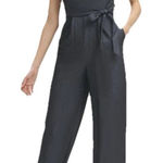 Calvin Klein  Chambray Denim Ruffle Sleeve Belt‎ Wide Leg Crop Jumpsuit Pockets 6 Photo 0