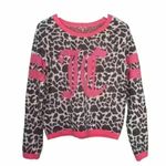 Juicy Couture  Womens M Metallic Leopard Print Pullover Sweater Pink Logo Gray Photo 4