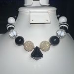 Vintage Chunky Black and White with Iridescent Acrylic Bead Choker Necklace Photo 0